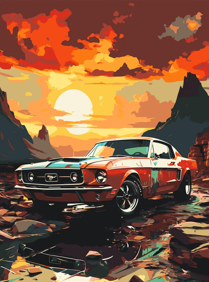 Картина по номерам Авто. Мустанг на закате, 40×50 см, LW3314