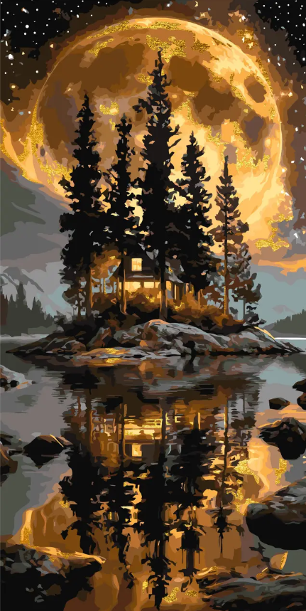 Картина по номерам Пейзаж. Дом в лесу (краски металлик), 40×80 см, LW5184