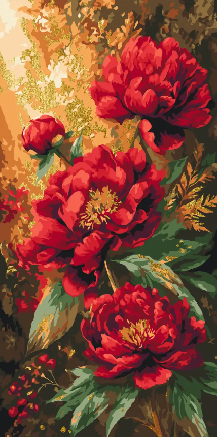 Картина по номерам Цветы. Яркие пионы (краски металлик), 40×80 см, LW5224