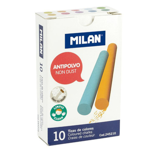 Мел цветной MILAN, 10 штук, круглый, беспыльный 245210