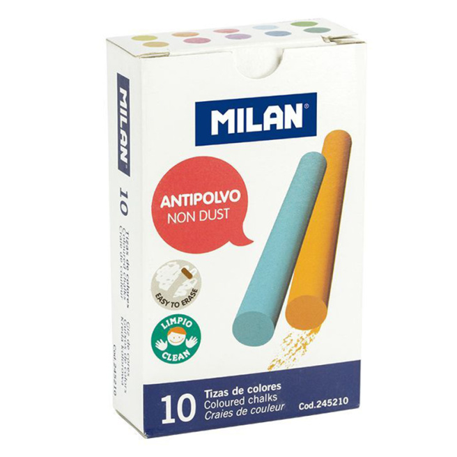Мел цветной MILAN, 10 штук, круглый, беспыльный 245210