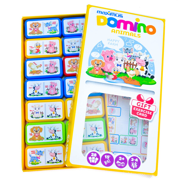 Настольная игра «Разноцветное домино с животными», 28 карточек MX5489
