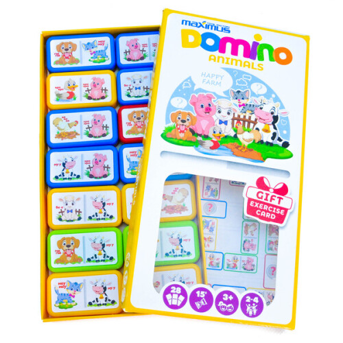 Настольная игра «Разноцветное домино с животными», 28 карточек MX5489