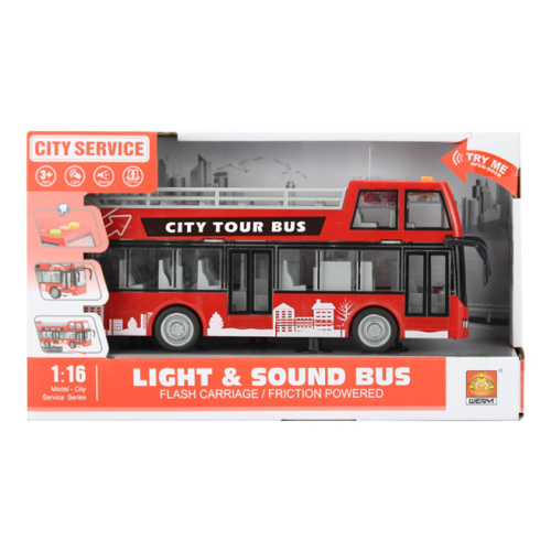 WY Autobus cu inertie "Double-Decker Bus-Open-Top" rosu (lumini,sunete), 36210