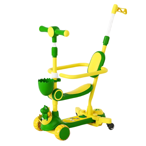 Trotinetă pentru copii cu trei roți, lumini LED, jucărie detașabilă și coșuleț, 4 culori BW810