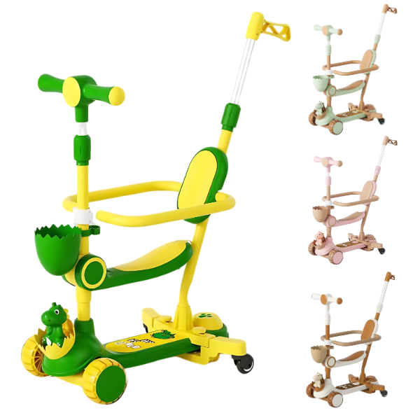 Trotinetă pentru copii cu trei roți, lumini LED, jucărie detașabilă și coșuleț, 4 culori BW810