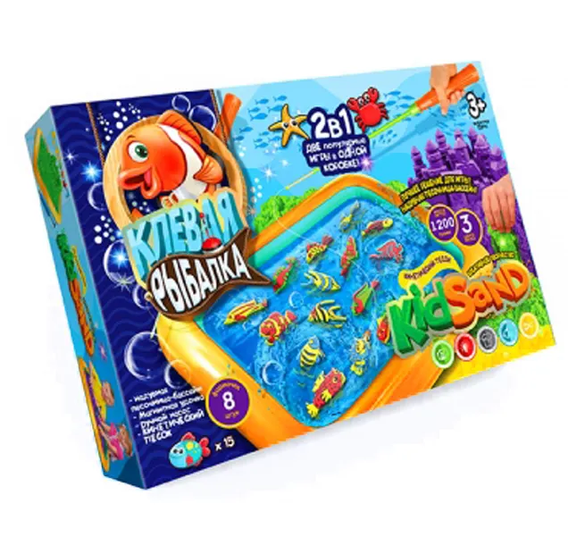 Joc de masa 2 in 1 Pescuit amuzant+nisip kinetic KIDSAND 19449