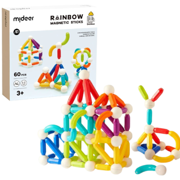 Set de construcție magnetic „Cilindri în culori de curcubeu”, 60 buc. MD1169