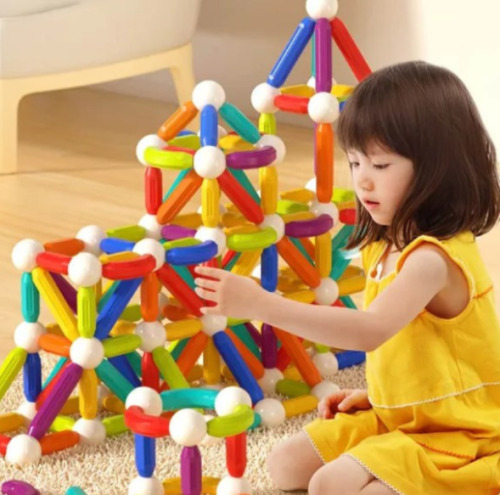 Set de construcție magnetic „Cilindri în culori de curcubeu”, 60 buc. MD1169