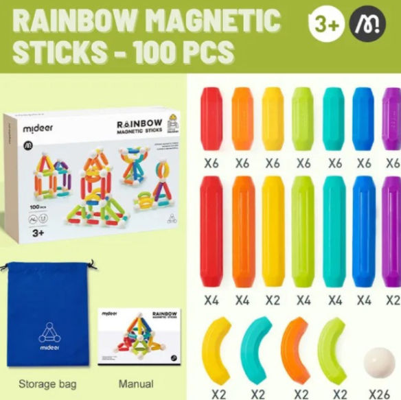 Set de construcție magnetic „Cilindri în culori de curcubeu”, 60 buc. MD1169