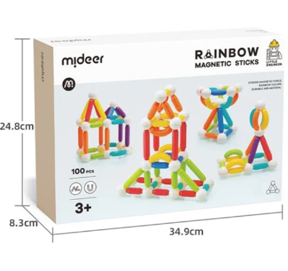 Set de construcție magnetic „Cilindri în culori de curcubeu”, 100 buc. MD1170