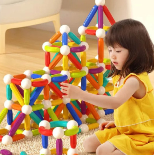 Set de construcție magnetic „Cilindri în culori de curcubeu”, 100 buc. MD1170