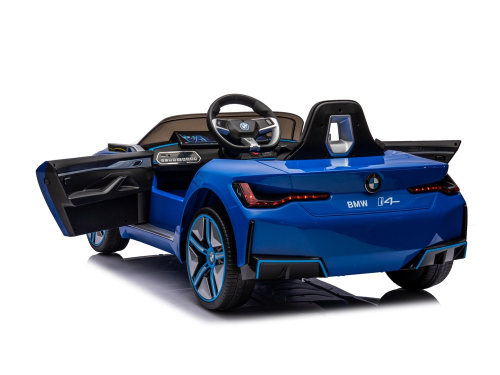 Электромобиль BMW i4 Premier, 12 В, колеса из резины EVA, сиденье из эко-кожи, синий JE1009/3