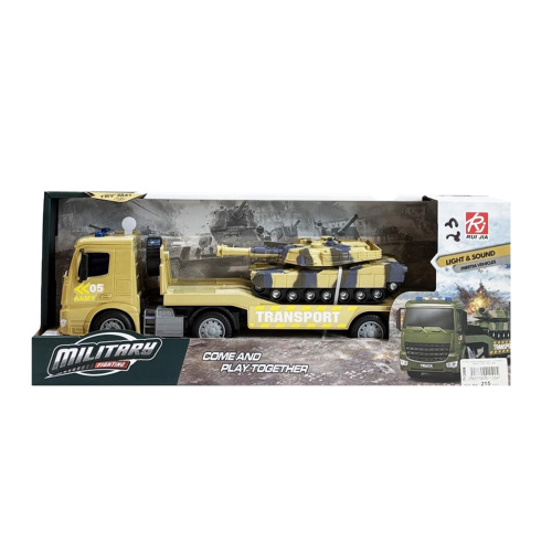 Автовоз инерционный 1:18 "Military" с танком, (свет, звук),  RJ3365