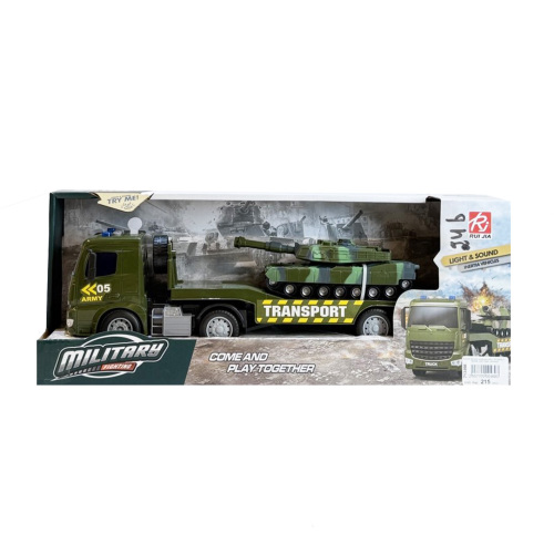 Автовоз инерционный 1:18 "Military" с танком, (свет, звук),  RJ3365