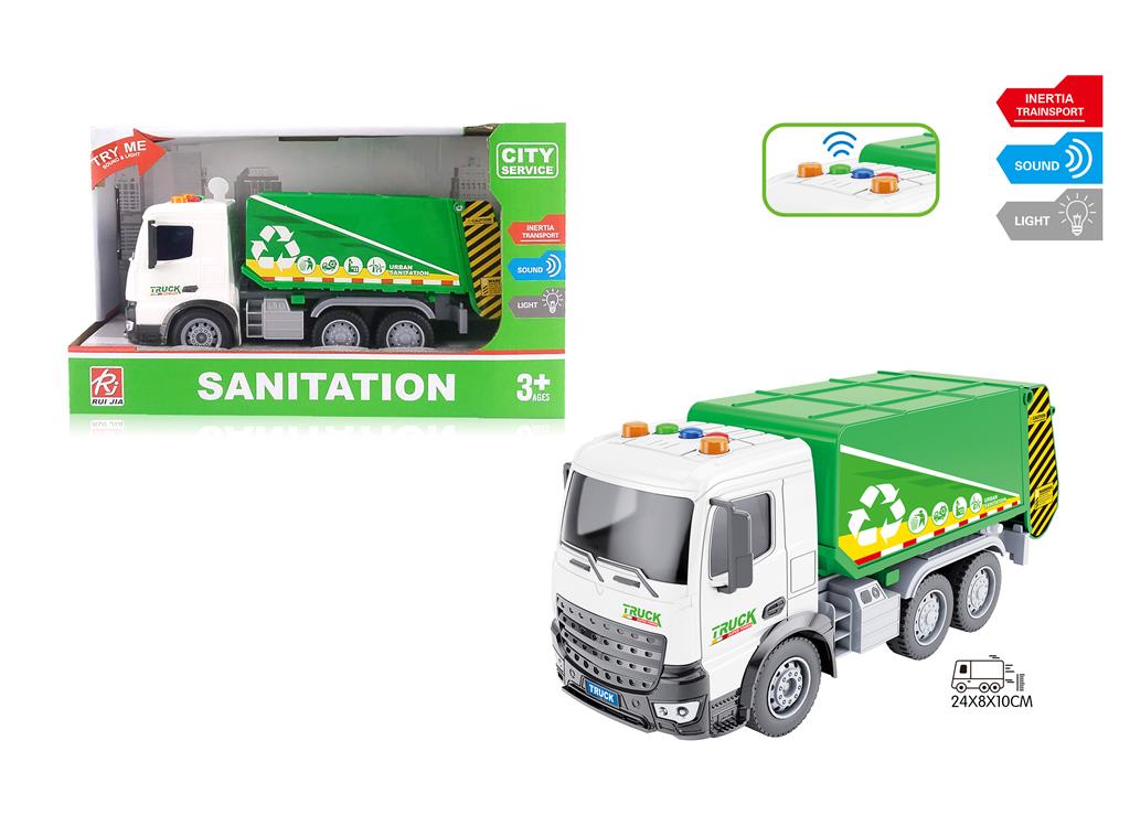 Masina cu inertie "Sanitation truck" 1:18 (lumini, sunet) verde RJ003A