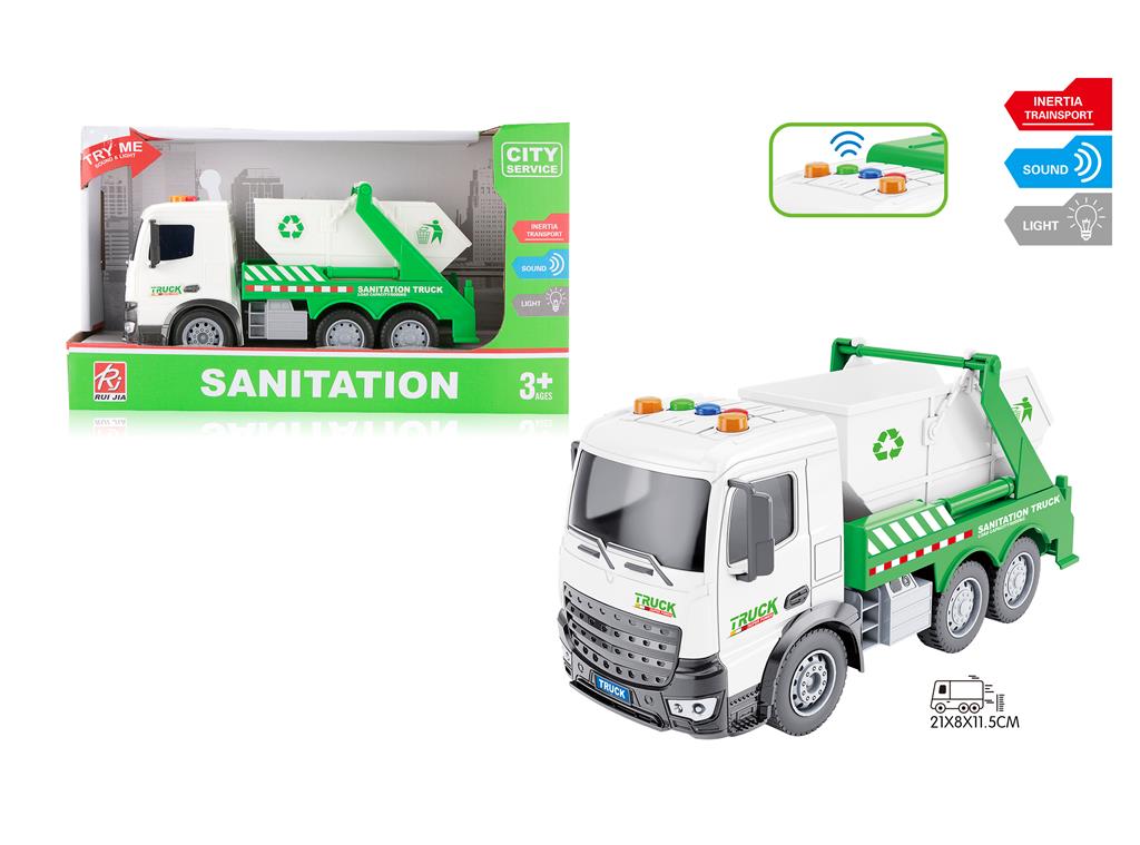 Masina cu inertie "Sanitation truck" 1:18 (lumini, sunet) alb RJ003B