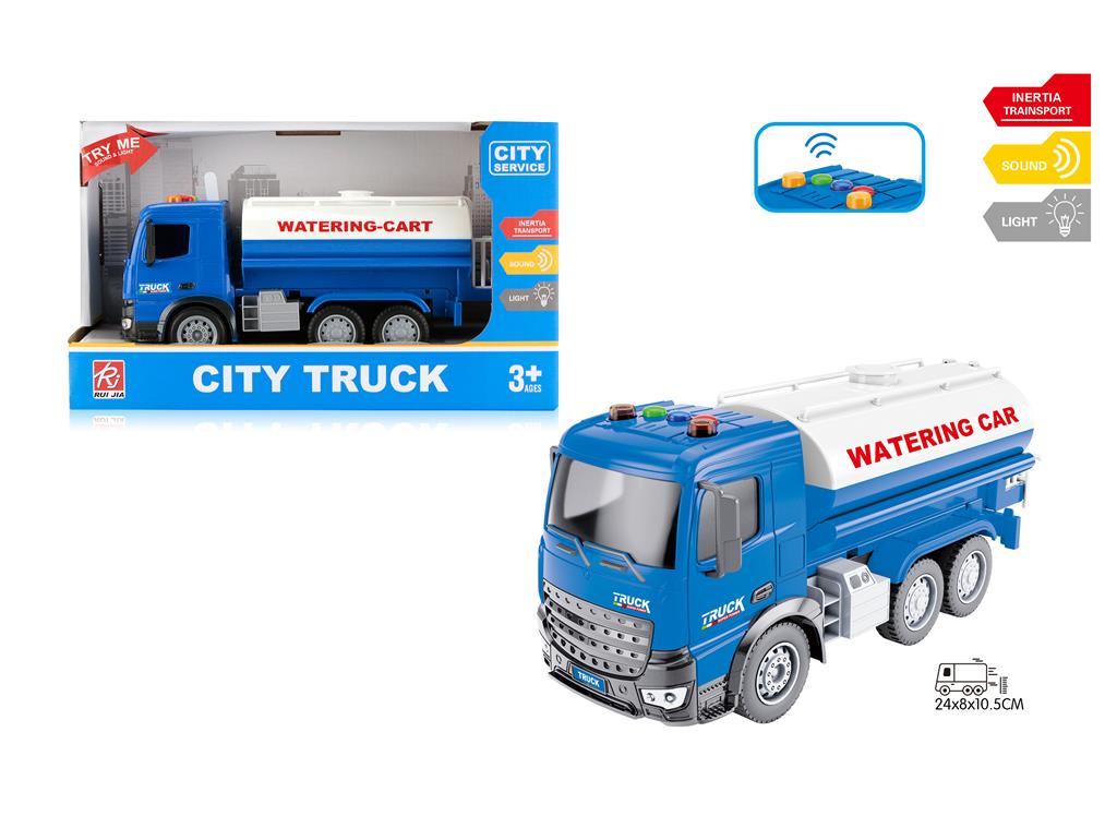 Водовоз инерц. 1:18  (свет, звук), бело/синий RJ004D