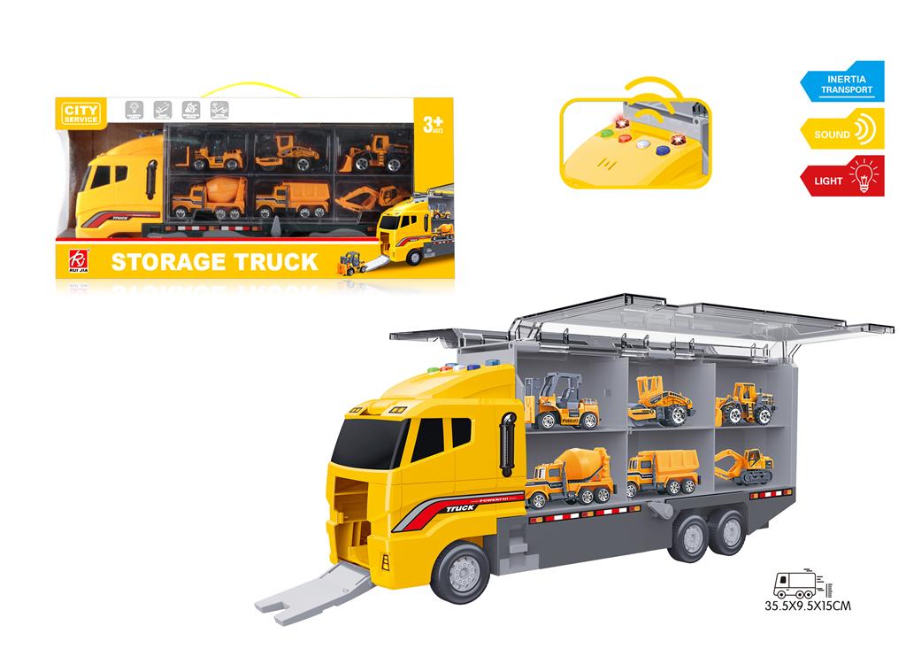 Set de joaca 1:16 "Storage Truck", cu masini, (lumina, sunet) galben RJ6811A