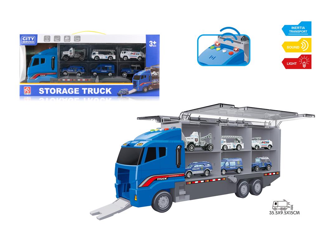 Set de joaca 1:16 "Storage Truck", cu masini, (lumina, sunet) albastru RJ6811C
