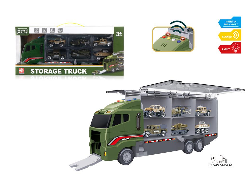 Set de joaca 1:16 "Storage Truck", cu masini, (lumina, sunet) verde  RJ6811D