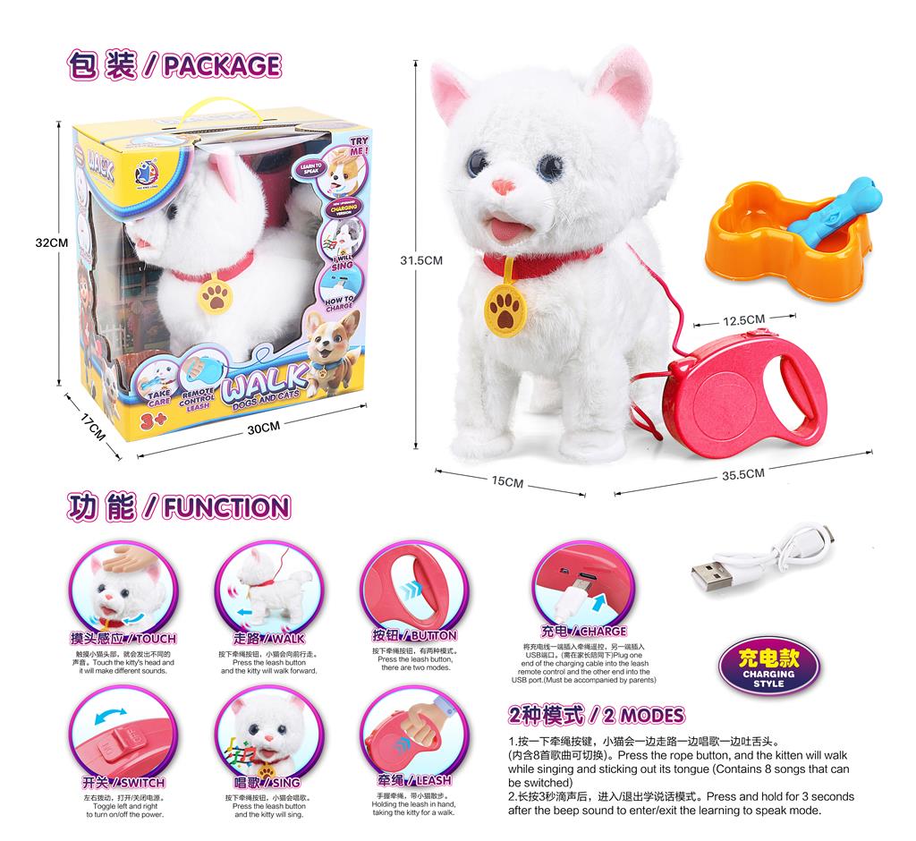 Интерактивная электр. Кошка со светом и звуком, акумм., USB 55G-11