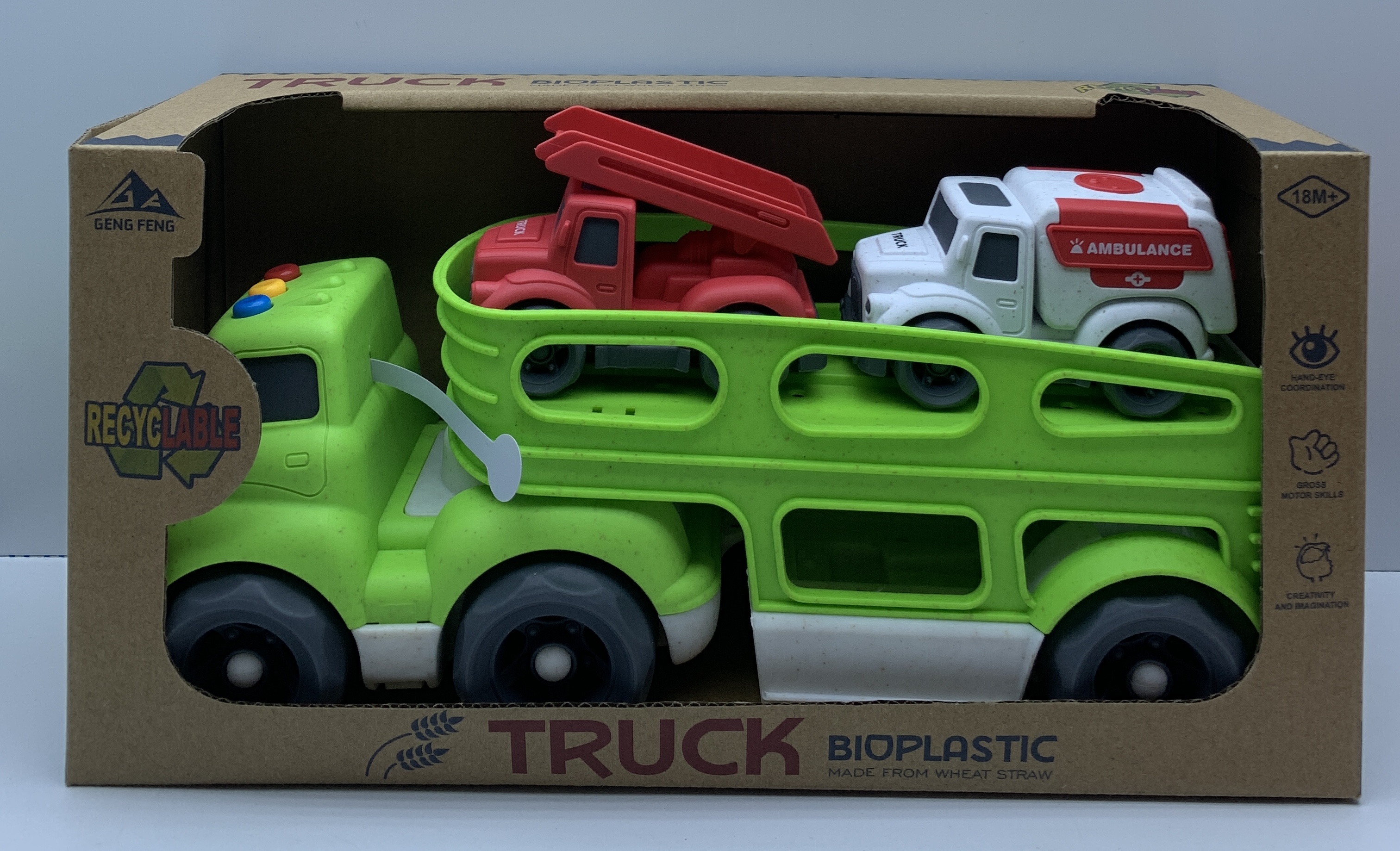 Set de joacă Transportor de Mașini + 2 Mașinuțe din Bioplastic (Lumină/Sunet), Verde 933-656AM