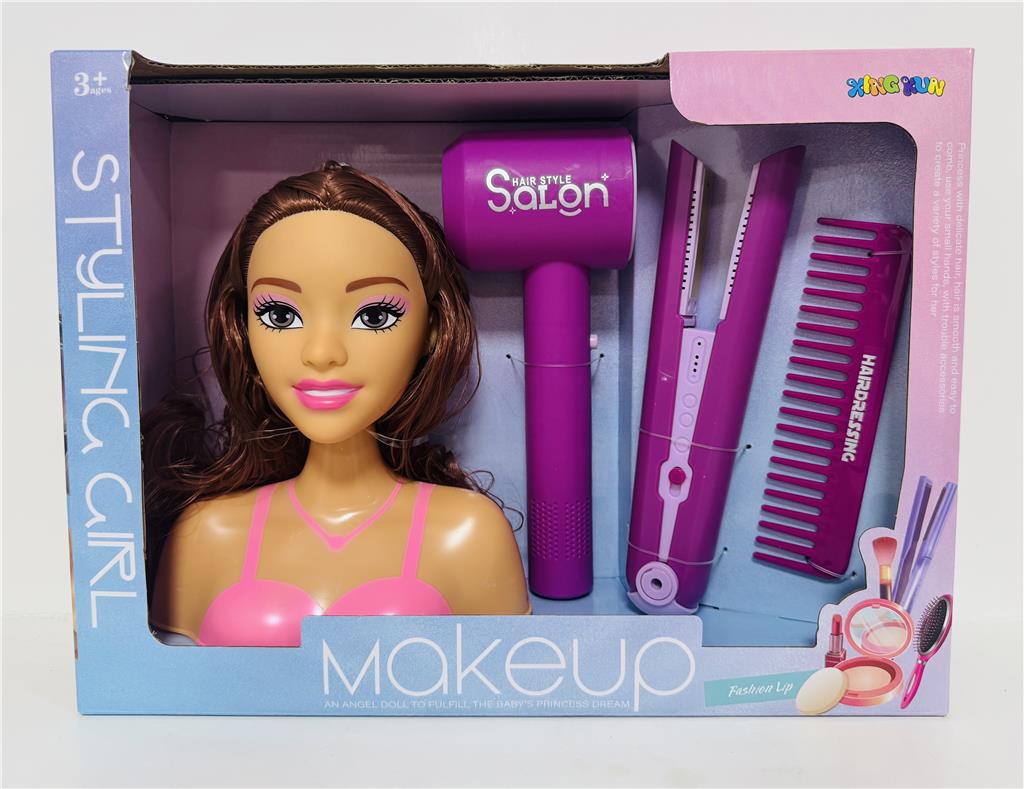 Манекен для создания причесок "Брюнетка" с электр феном 1391