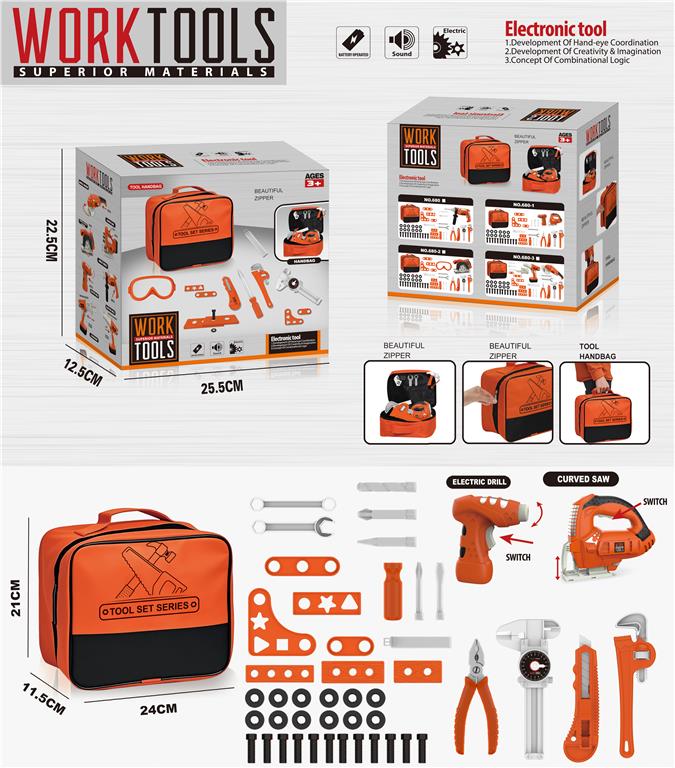 Trusă de scule cu ferăstrău vertical electric și burghiu 680-1