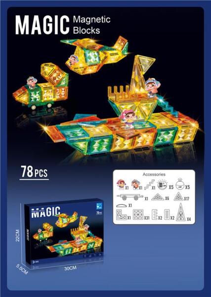 Set de construcție magnetic luminos 78 de piese  CJ-2008AD