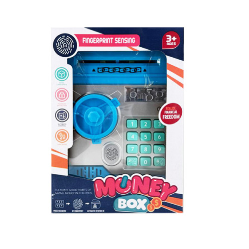 Pușculiță cu seif cu cod, neagră și roșie, cu amprentă 881501