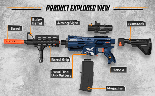 Электрический пистолет с мягкими пулями, синий M-047